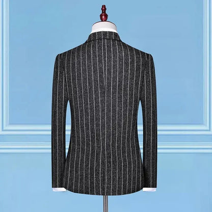 2025 Suit (suit + Vest + Trousers) Single Button Fashion Business Vertical Stripe Gentleman Suit Korean Suit Three-piece Suit Good Vibrations