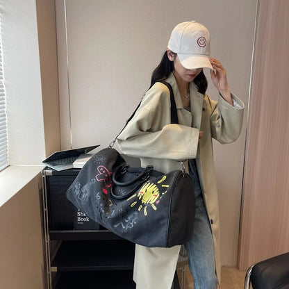 Large Capacity Travel Bag Women Duffle Carry on Luggage Bag Graffiti Personality Weekend Tote Bags For Gym Fitness Good Vibrations