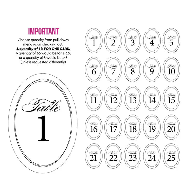 Oval Table Numbers-Double-sided Printing Event Wedding Table Number Assignment Formal Elegant Simple NUMERICAL Table Numbers Good Vibrations