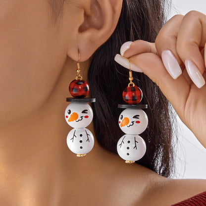 Cartoon Wooden Snowman Dangle Earrings For Women Wear A Hat Cute Santa Claus Wood Beads Earring Christmas Party New Year Gifts Good Vibrations