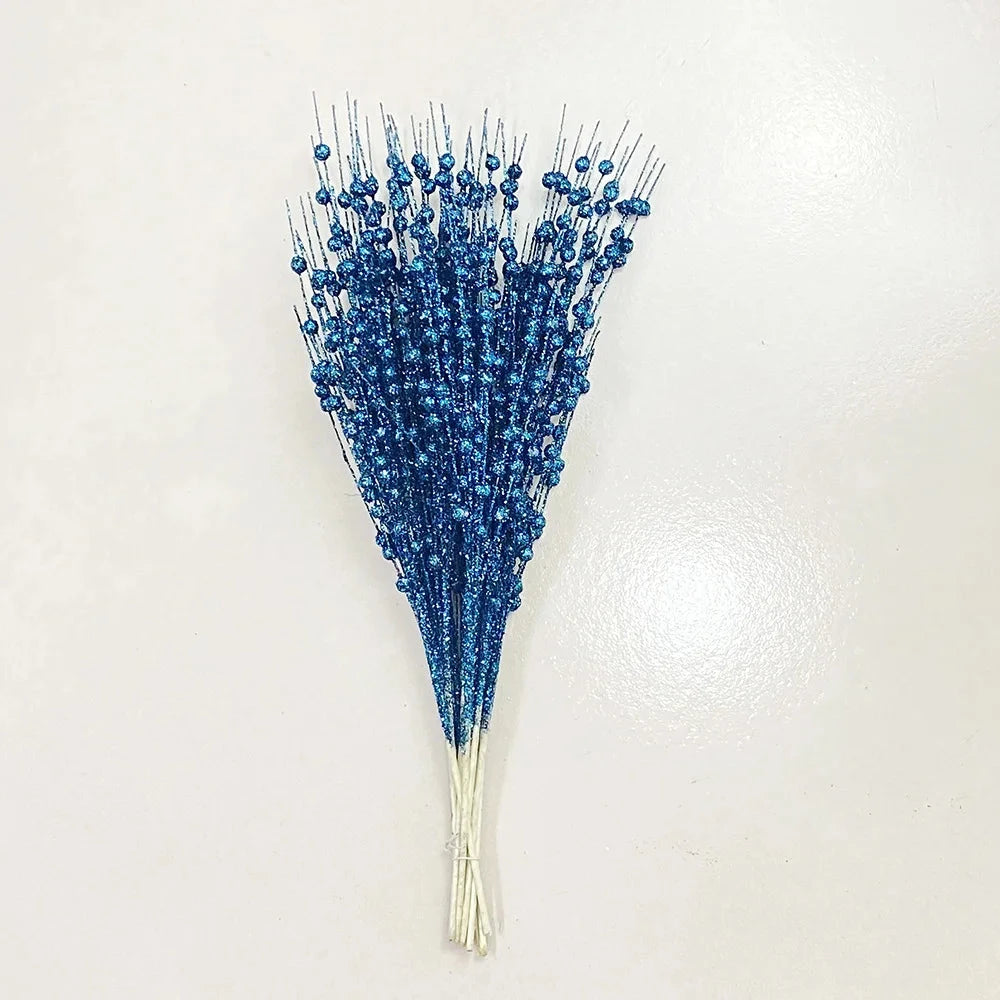 Christmas Tree Decoration, Fake Glitter Berry Leave, Dried Branch, Golden Powder, Flower Material, New Year Party, 1Pc, 12 Forks Good Vibrations