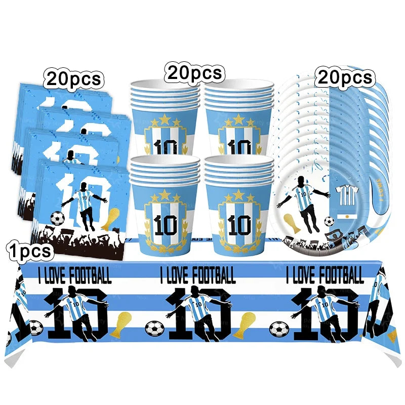 Soccer Party Supplies Superstar Messi Football Birthday Party Decoration Disposable Tableware Tablecloth Plates Cup Backdrop Good Vibrations