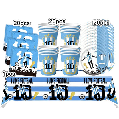 Soccer Party Supplies Superstar Messi Football Birthday Party Decoration Disposable Tableware Tablecloth Plates Cup Backdrop Good Vibrations