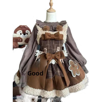 Moka Brown Sweet Christmas Lolita Spliced Cape Set Butterfly Knot Strap Dress Autumn Winter Two Piece Set Floor Length Skirt Good Vibrations