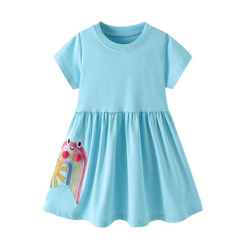 Jumping Meters 2-7T Summer Princess Girls Dresses Short Sleeve Animals Bunny Children's Clothing Hot Selling Toddler Kids Frocks Good Vibrations