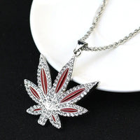 Rhinestone Weed Pendant Necklace Maple Leaf Necklaces Gold Color Chains for Women men Male Steampunk Jewelry Good Vibrations Adult Super Store