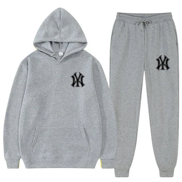 Men's running and fitness fashion casual sportswear set for autumn and winter, hooded sweatshirt + jogging pants two-piece set Good Vibrations