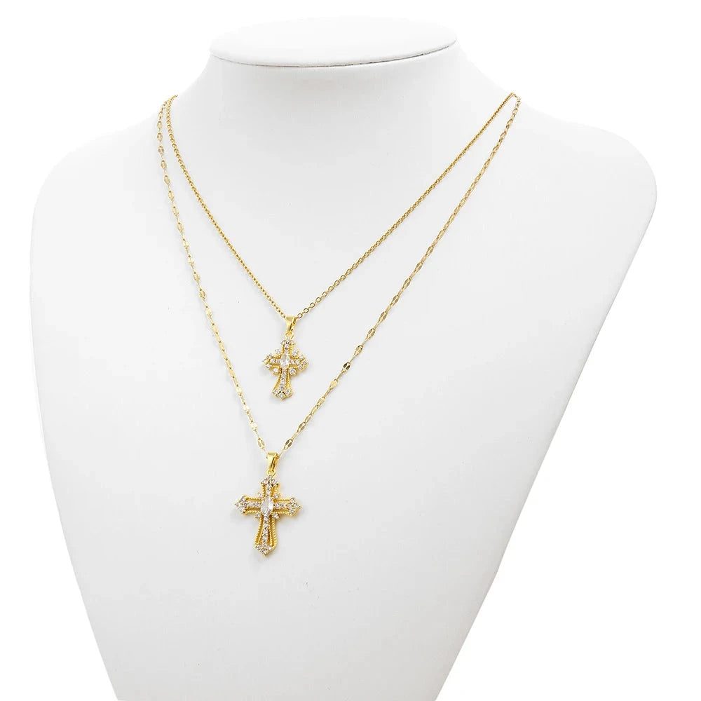 Women's European & American Retro Cross Pendant Necklace Stainless Steel Collarbone Chain Fashionable Light Luxury Jewelry Good Vibrations