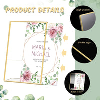 Gold Borders Acrylic Sign Holder Picture Frame Display Stand Clear Paper Holder Table Menu Stands for Wedding Office Restaurant Good Vibrations