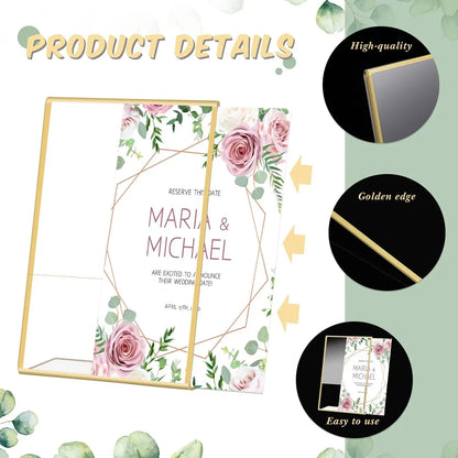 Gold Borders Acrylic Sign Holder Picture Frame Display Stand Clear Paper Holder Table Menu Stands for Wedding Office Restaurant Good Vibrations