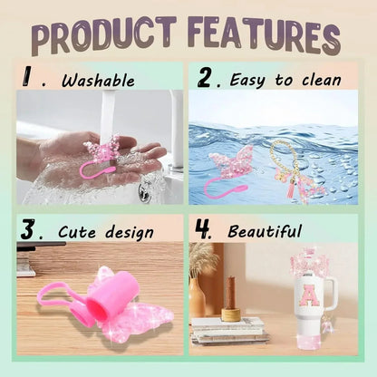 8PCS Cup Accessories Set for Stanley Cup 30 40oz Tumbler Straw Topper Cover Cap Boot,Spill Proof Stopper Charm Initials Sticker Good Vibrations