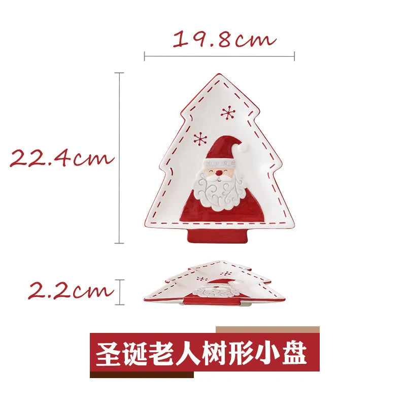 Christmas Hand-painted Ceramic Tableware Set Cute Christmas Steak Plate Embossed Underglaze Color Flat Plate Good Vibrations