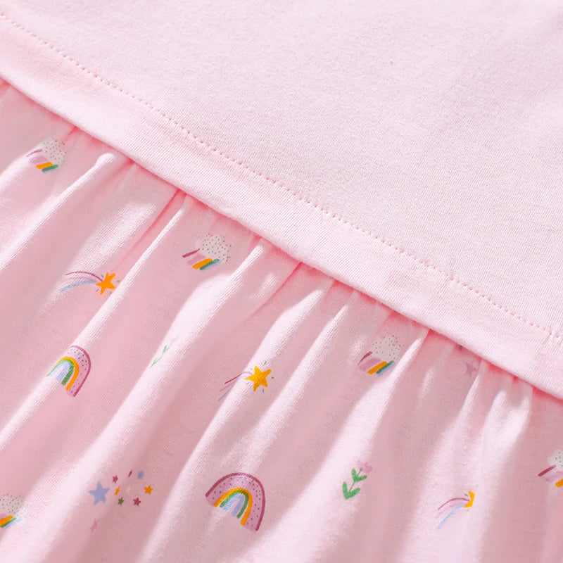 Little maven Children's Clothing Baby Girls 2025 Summer Embroidered Cartoon Casual Unicorns Dresses Pink Dresses Kids Clothes Good Vibrations