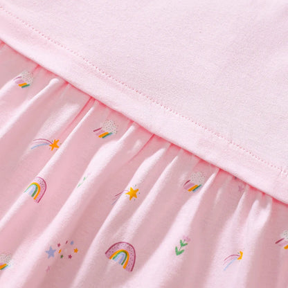 Little maven Children's Clothing Baby Girls 2025 Summer Embroidered Cartoon Casual Unicorns Dresses Pink Dresses Kids Clothes Good Vibrations