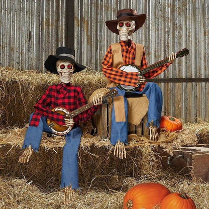 Halloween Fun Skull Playing Guitar Luminous Ornament Room Decor Farmhouse Skeleton Sculpture Christmas Decoration Gift 2024 Good Vibrations