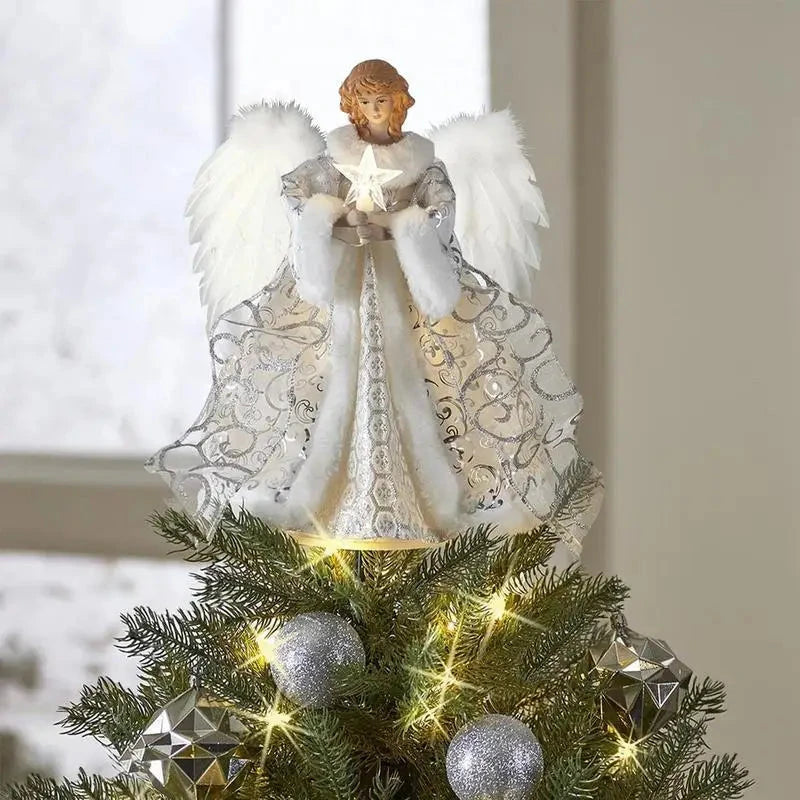 Christmas Tree Topper Angel Fairy with Lights Three-dimensional Christmas Tree Top Decoration Ornament Christmas Decoration Good Vibrations