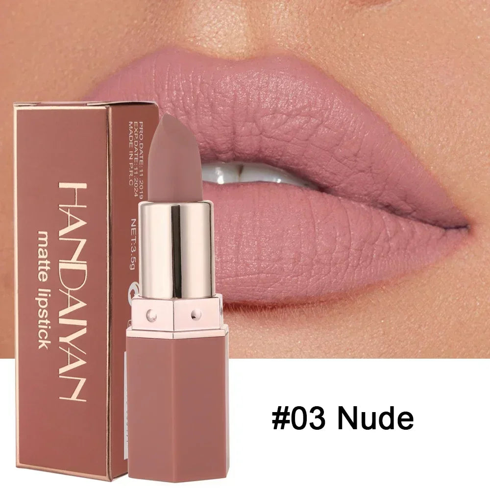 Long Lasting Velvet Matte Lipstick Waterproof Non-stick Cup Lip Sticks Sexy Nude Brown Red Pink Lipsticks Women Makeup Cosmetics Good Vibrations