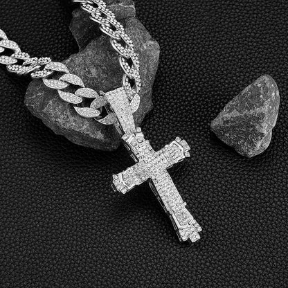Cross Cross Pendant Necklace For Men Hip Hop Cuban Chain Bling Jewelry With Crystal Miami Cuban Chain fashion jewelry Good Vibrations