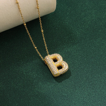 New Luxury Zircon Crystal 26 English Letters Stainless Steel Necklaces For Women Trendy Female Choker Chain Jewelry Wholesale Good Vibrations