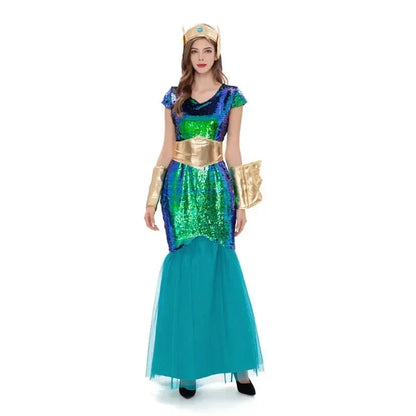 Couple Neptune King Sea Siren Mermaid Queen Costume Men Poseidon Costumes Fantasia Halloween Purim Carnival Mardi Gras Dress up Good Vibrations