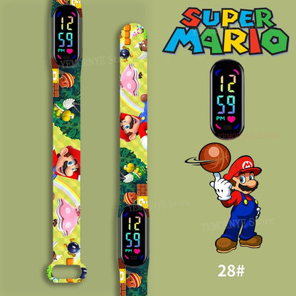 Mario Bros Children's Watches Action Figures Luigi Princess Peach Yoshi Bowser kids Sport Wristband Waterproof Digital Watch Toy Good Vibrations