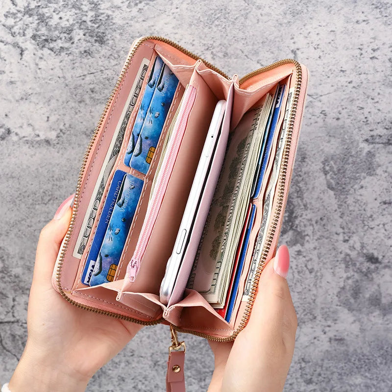 Fashion Zipper Wallets Womens Long Purses Handbags Coin Purse Cards Holder PU Leather Clutch Wallet Good Vibrations