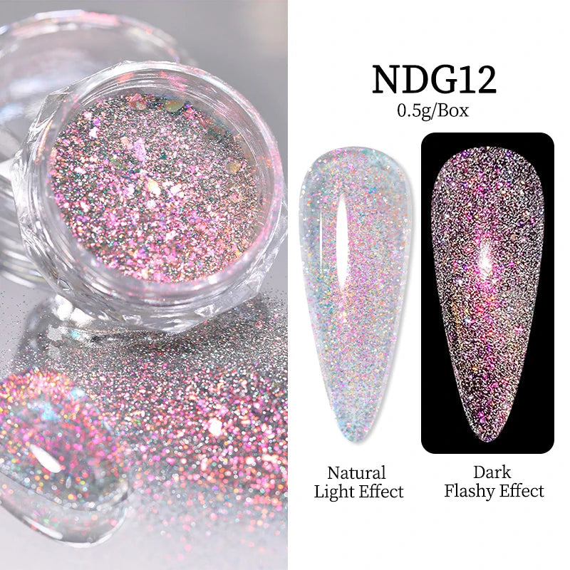 NICOLE DIARY Moonlight Mirror Nail Powder Aurora Silver Glitter Metallic Effect UV Gel Polish Pigment Chrome DIY Nail Decoration Good Vibrations