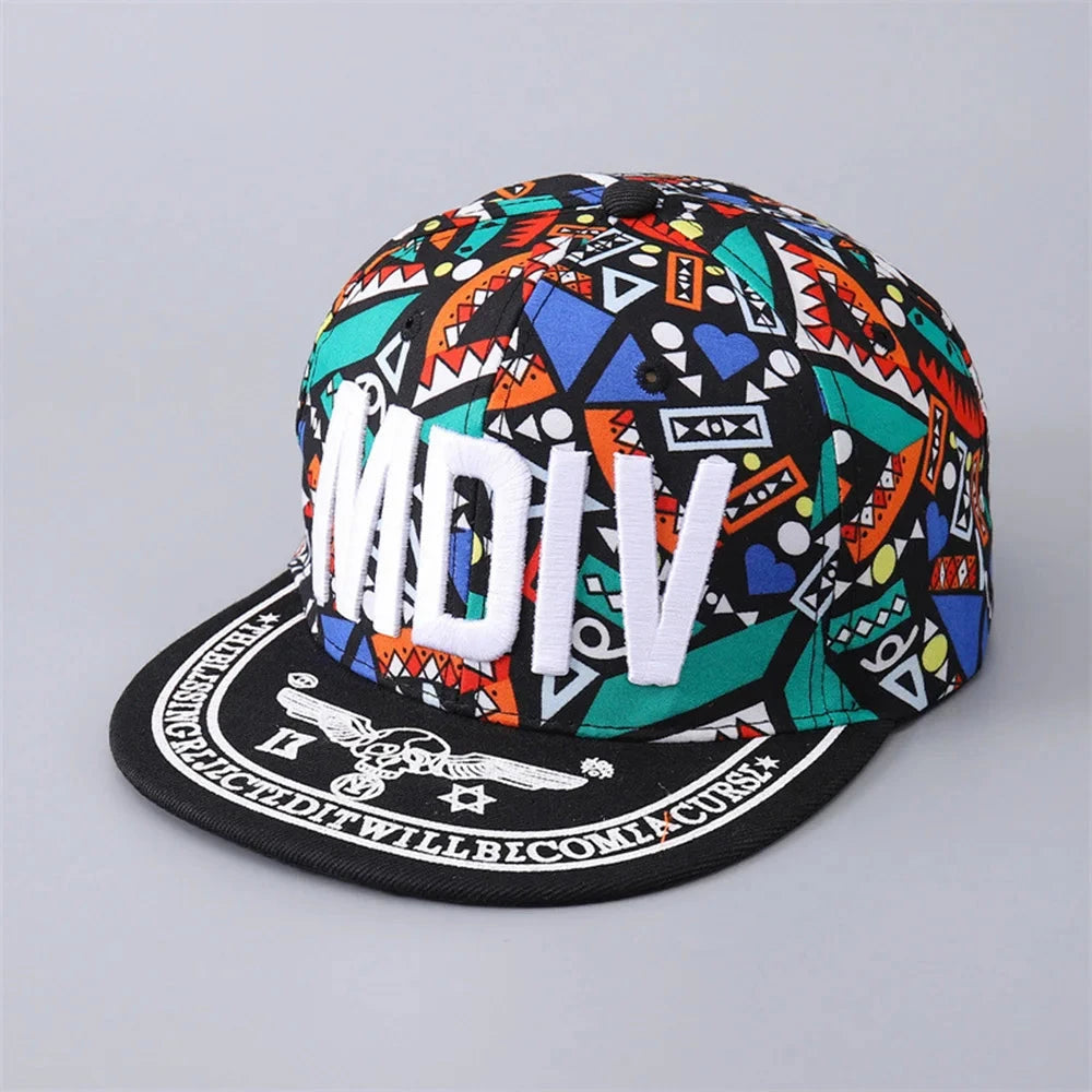 Floral Hip-hop Baseball Cap Boys Girls Embroidered Letters Flat Brim Sunshade Cap Street Hats For Parent-child Good Vibrations