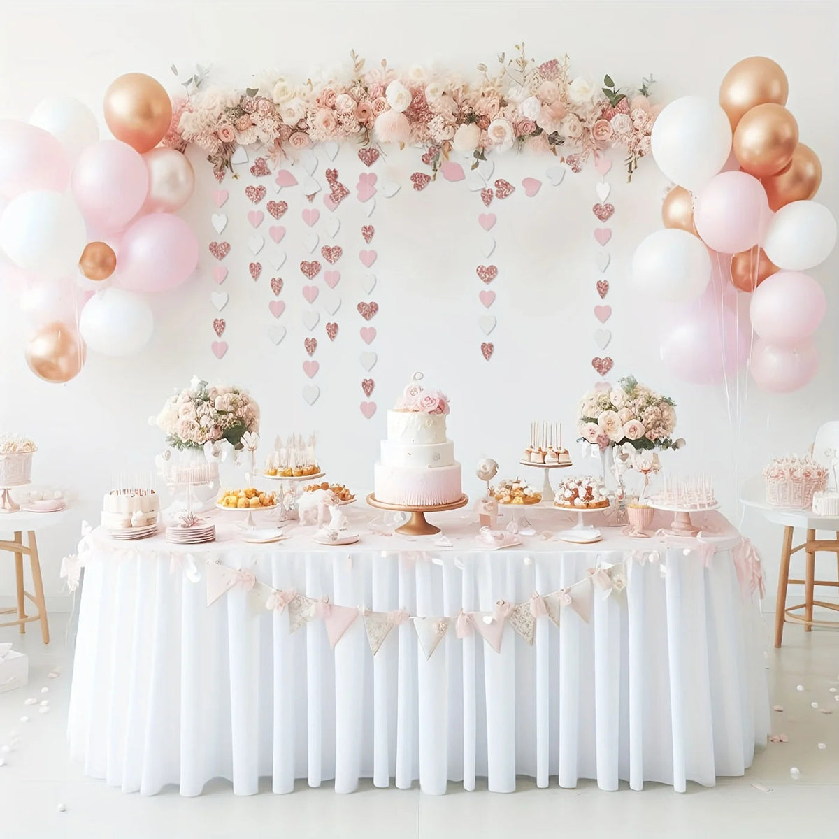 1pc Rose-Golden Pink White Party Decorations - Paper Heart Streamers Garland Galentines Valentines Day Decorations Good Vibrations