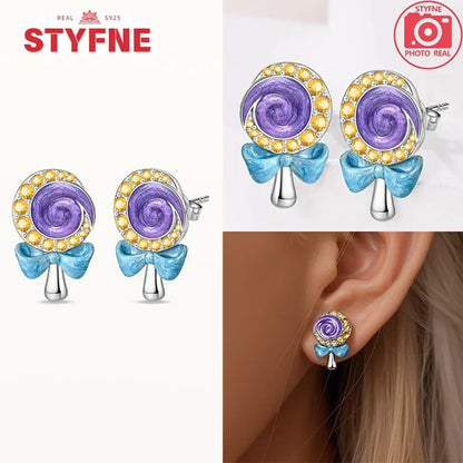 925 Silver Spring Flowers Earrings Colorful Purple Dopamine Butterfly Bee Sweet Romantic Hoop Earrings for Women Party Fine Gift Good Vibrations