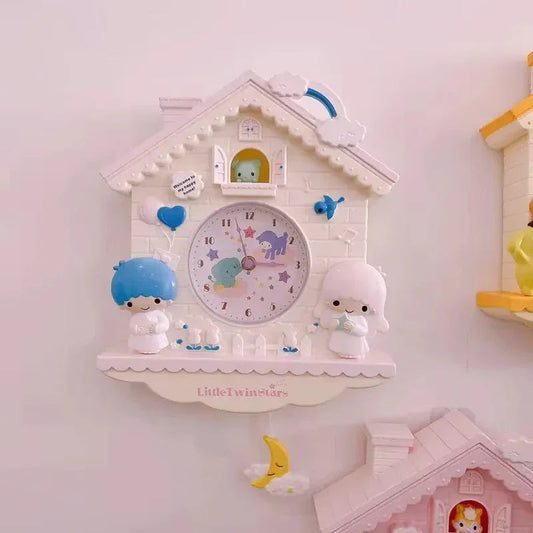 Sanrio Hello Kitty Wall Hanging Swing Quartz Wall Clock Cinnamoroll Melody Cartoon Mute Clock Hellokitty Home Decorative Gifts Good Vibrations