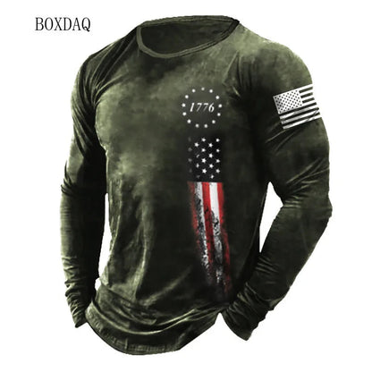 American Flag Pattern Men T-shirts Spring Autumn Long Sleeve 3d Print Street Fashion Tee 6XL Plus Size Male Clothing Casual Tops Good Vibrations