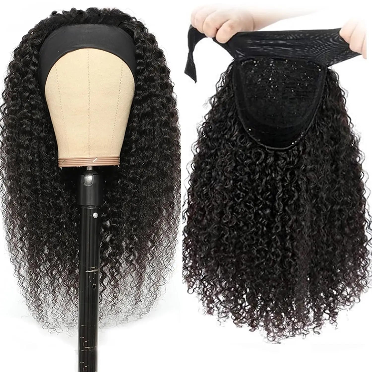 YAVIDA Curly Headband Wig Human Hair 10-24 Curly Hair Headband Wig Indian Virgin Machine Made  Human Hair Wigs With Headband Good Vibrations