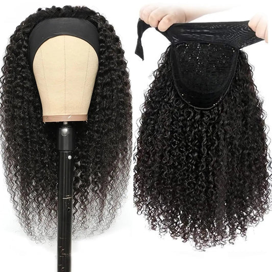 YAVIDA Curly Headband Wig Human Hair 10-24 Curly Hair Headband Wig Indian Virgin Machine Made  Human Hair Wigs With Headband Good Vibrations
