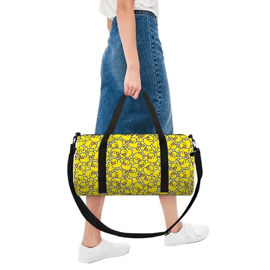 Large Travel Bag Yellow Duck Pattern Multi-Functional Duffle Tote Bag Handbags Waterproof Gym Bags for Boys/Girls Fitness Bag Good Vibrations
