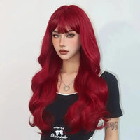 Wine Red Synthetic Wig for Women With Natural Wavy Long Curls, Suitable for Daily Cosplay, Heat-Resistant Full Head Cover Good Vibrations