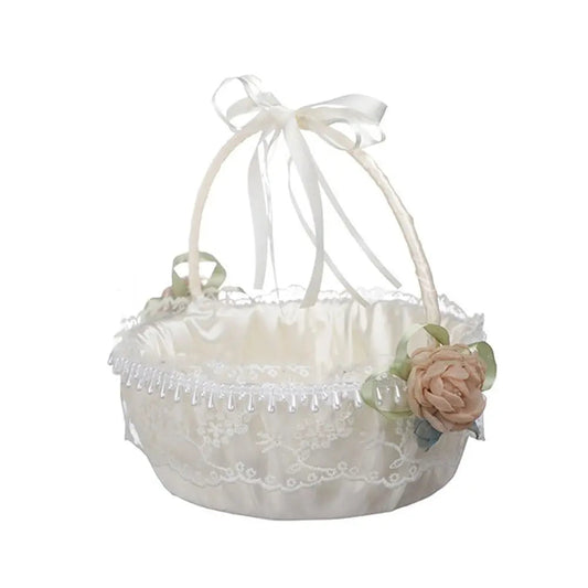 Fashion Lace Wedding Flower Basket Rose Flower Ribbon Bow Satin Bow Hanbag Tote Bag Storage Bag Flower Girls Basket Party Good Vibrations