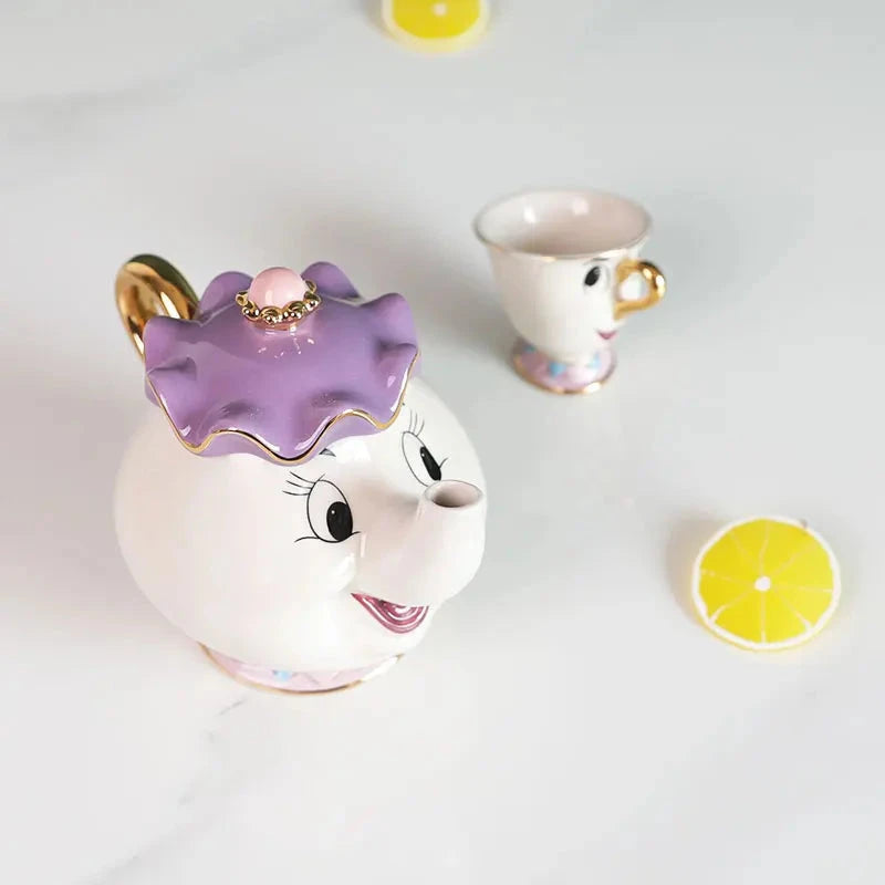 Disney Beauty And The Beast Teapot Cute Cartoon Coffee Pots Mug Mrs Potts Chip Cup Tea Pots Tea Cup Set Home Decor Ornament Gift Good Vibrations