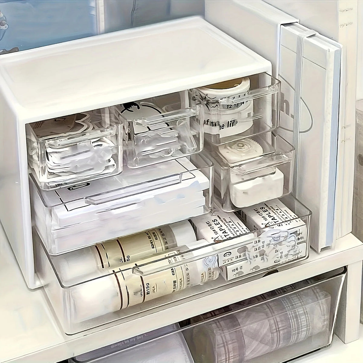 Desktop Organizer with Six Drawers-Spacious and Multifunctional Container,Perfect for Office Supplies,Stationery,Dorm Essentials Good Vibrations