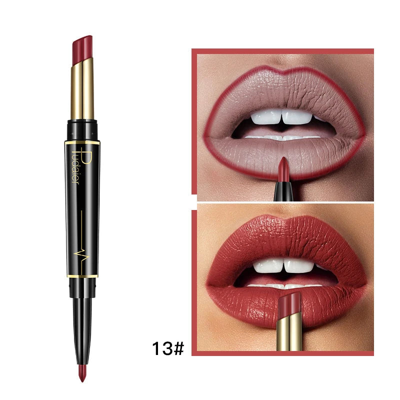 Pudaier Makeup 2 in 1 Matte Lipstick & Lip Liner Nude Lip Stick Pencil Make up Cosmetics Lip Balm Matt Cream Lipbalm Lipliner Good Vibrations