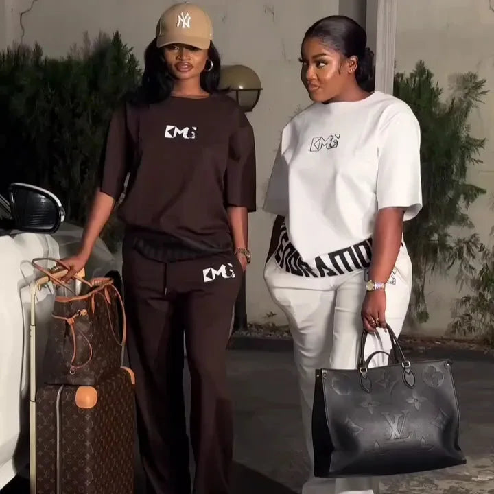 2025 Short-sleeved Suit Casual And Fashionable Sports Two-piece Set Loose Loose And Slimming Conjuntos Para Mujeres 2 Piezas Good Vibrations