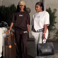 2025 Short-sleeved Suit Casual And Fashionable Sports Two-piece Set Loose Loose And Slimming Conjuntos Para Mujeres 2 Piezas Good Vibrations