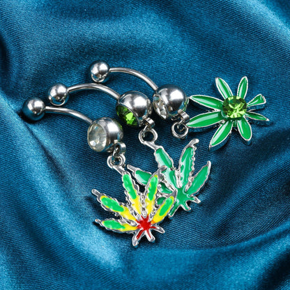 1PC Green Maple Leaf Belly Navel Ring Leaves Weed Dangle Belly Button Piercing Jewelry Surgical Steel Barbell Botton Piercing Good Vibrations Adult Super Store