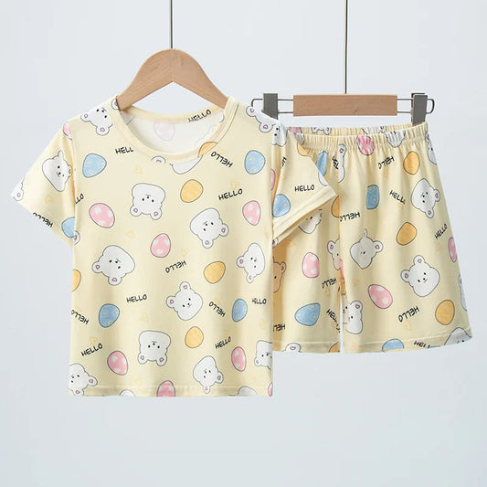 2-piece Summer Children's Comfortable And Versatile Cute Short sleeved Shorts Set For Boys And Girls Casual Home And Outdoor Set Good Vibrations