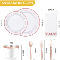 700 Piece Rose Gold Dinnerware Set for 100 Guests, Plastic Plates Disposable for Party, Include: 100 Dinner Plates Good Vibrations
