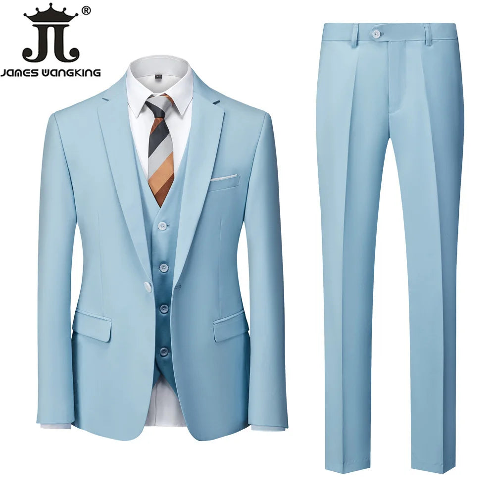 18 Color M-6XL ( Jacket + Vest + Pants ) Boutique Solid Color Men's Official Business Suit Bride's Wedding Dress Party Male Suit Good Vibrations