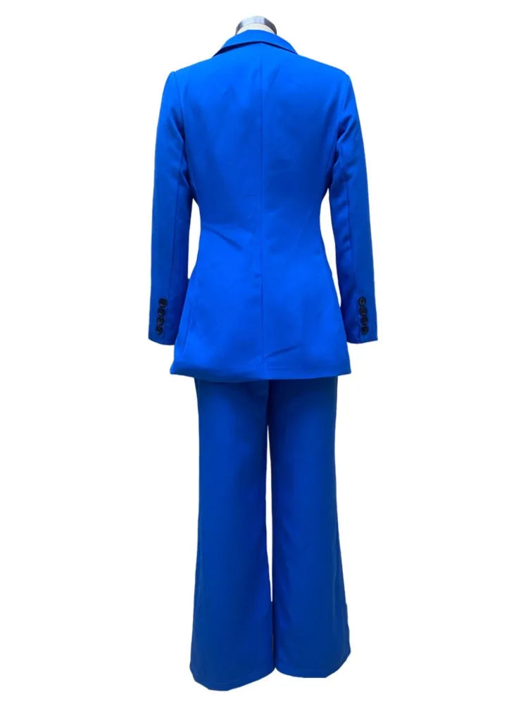 Women Single Button Suit Stylish Women's Formal Business Suit Lapel Coat Wide Leg Pants Set For Office Lady Elegant Solid Color Good Vibrations