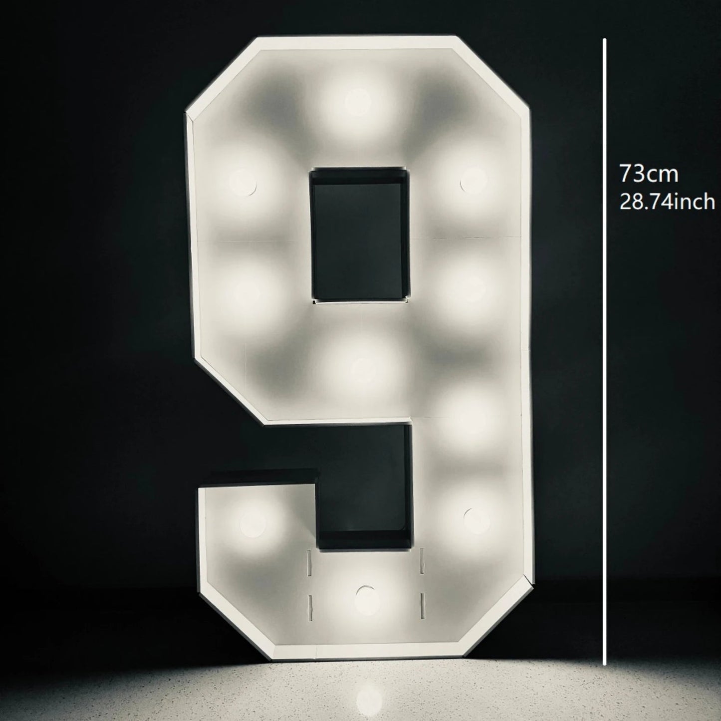 1Pc 73cm/28.7inch Light Up Digital Marquee Frame White Lights KT Board Number 0-9 Plug-in KT Board With Bracket Party Decorative Good Vibrations