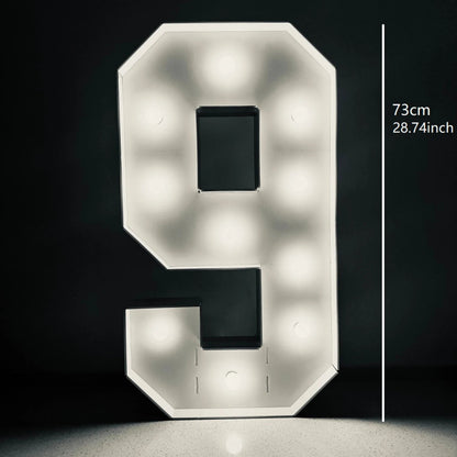 1Pc 73cm/28.7inch Light Up Digital Marquee Frame White Lights KT Board Number 0-9 Plug-in KT Board With Bracket Party Decorative Good Vibrations
