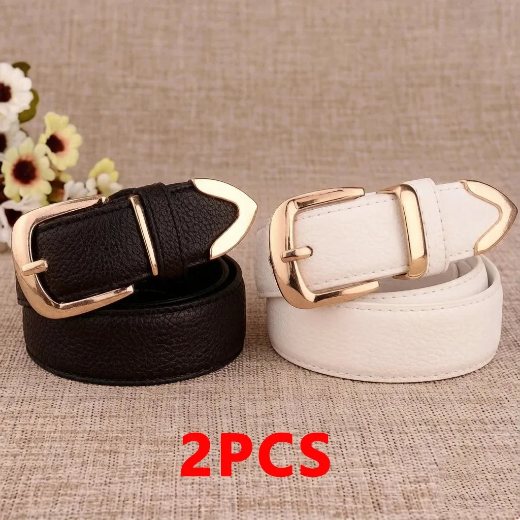 Fashion Women Leather Belts High Quality Gold Buckle Best Matching Dress Jeans Belts for Lady LB2146 Good Vibrations